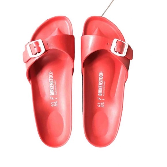 red plastic sandals
